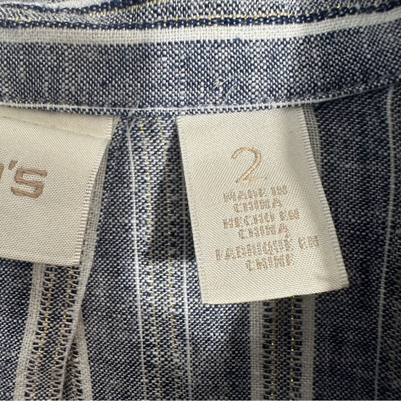 Chico's Sz. 2 (L) tunic, blue/metallic, linen blend, v-neck, flowy, lightweight - Picture 5 of 12